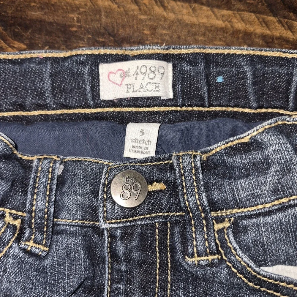 The Children's Place Girls Blue Denim Floral Embroidered Skort Size 5 Pockets